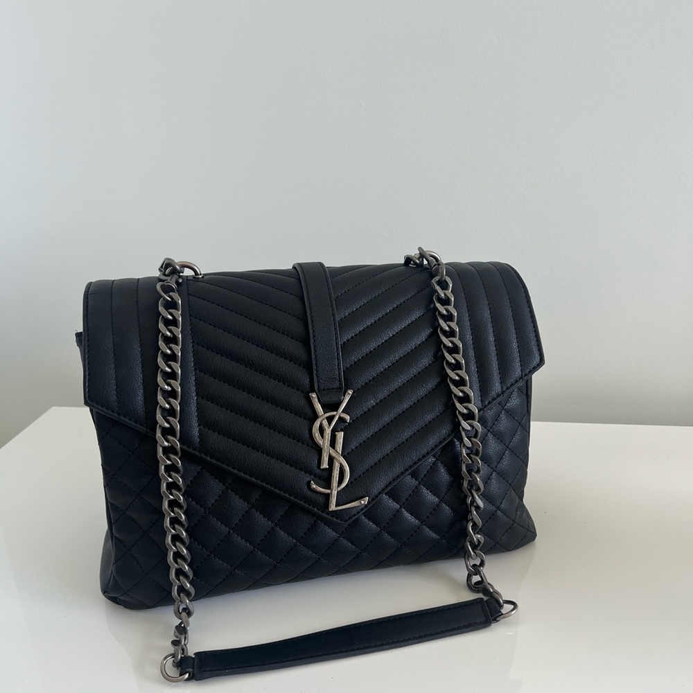 Yves Saint Laurent Black Shoulder Bag with Quilted Design and Chain Strap